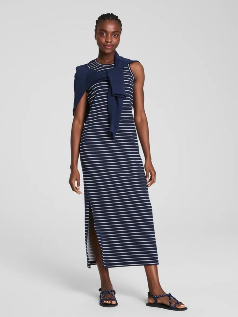 SPANX AirEssentials® Stripe Sleeveless UPF 50+ Tank Maxi Dress in Navy Stripes